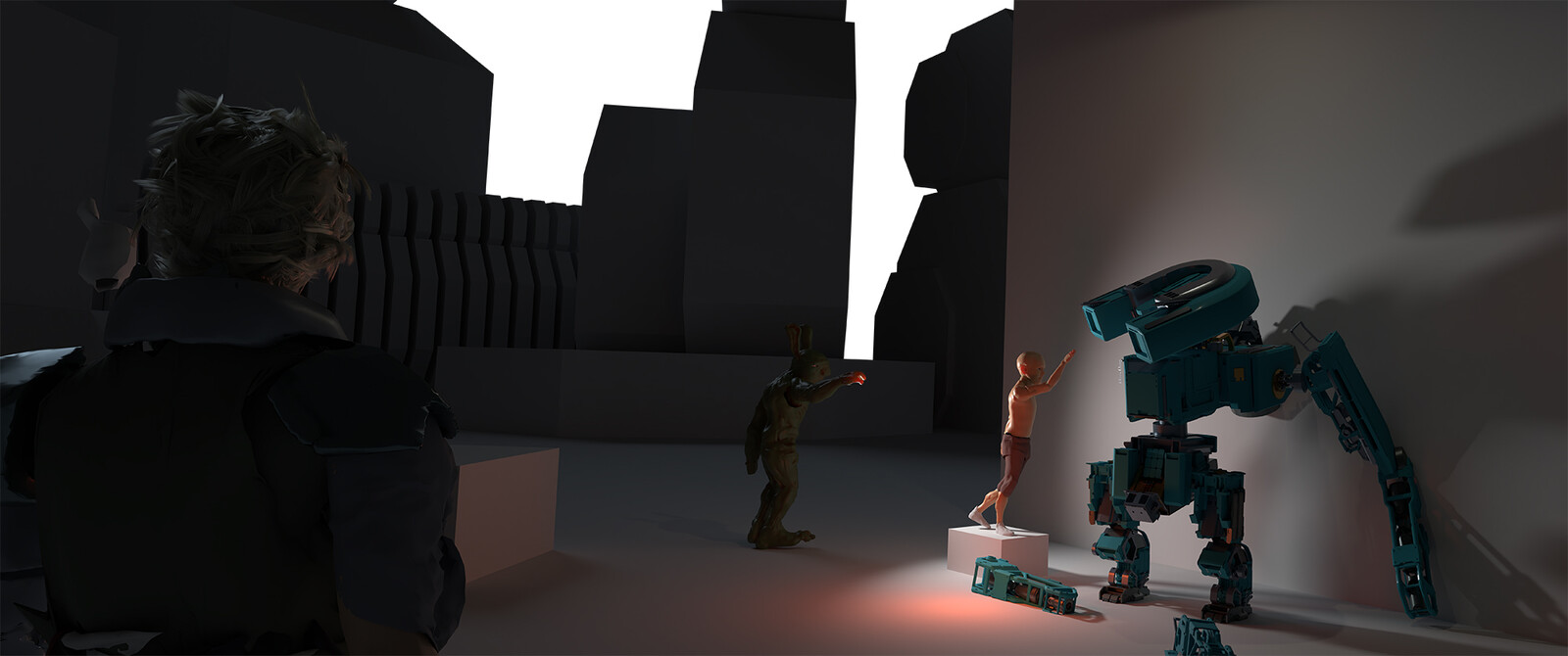 The original blockout/composition. Re-arranged the characters to place more emphasis on the environment.