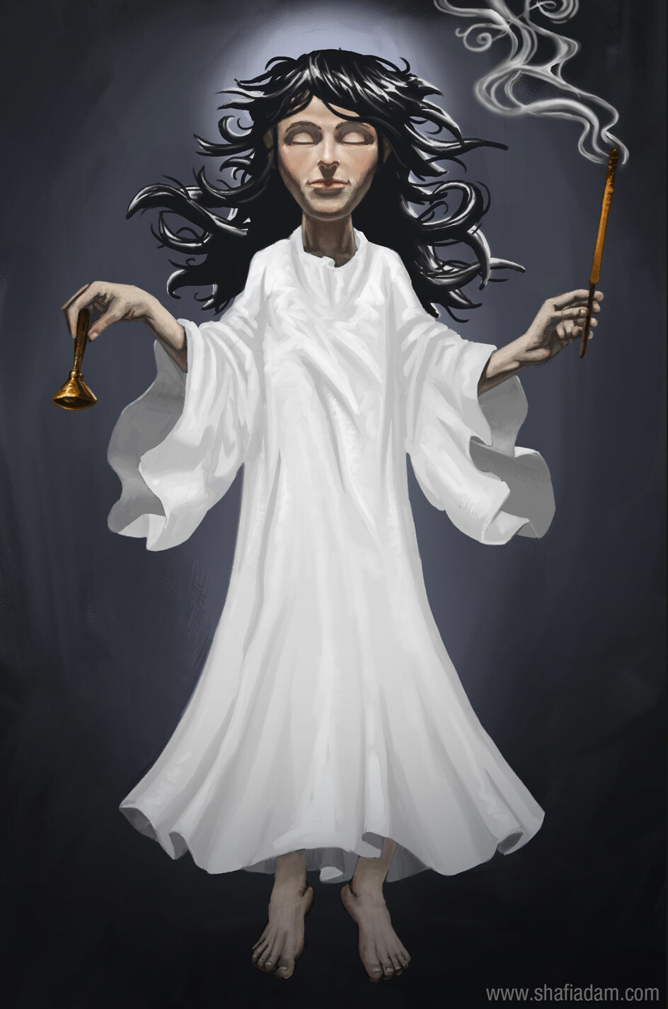 Keci, the Candle - equipped with her mother's bell and an incense stick, went out to confront the Three Demons terrorizing her village.