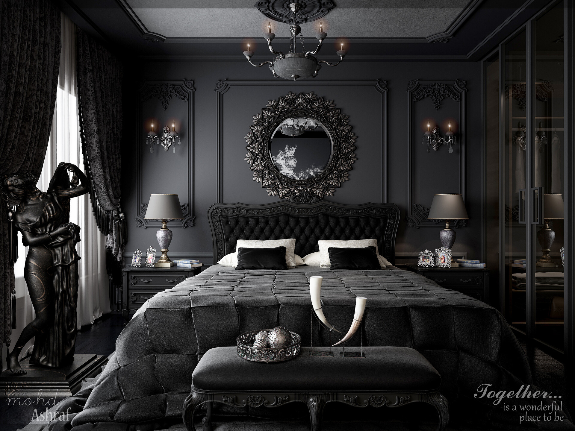 ArtStation Elegant Black Bedroom.., mohd ashraf