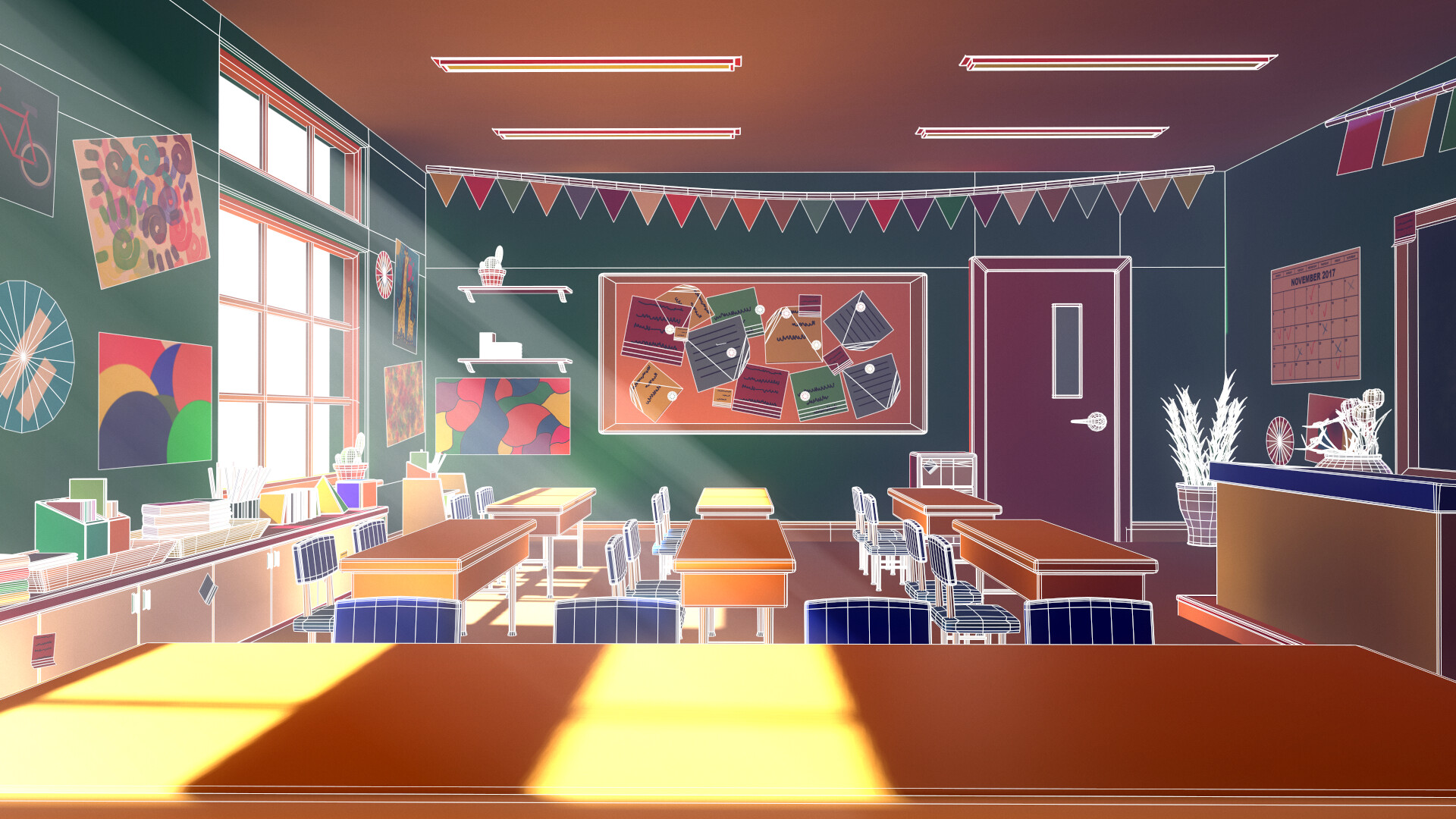 Artstation Asset Cartoons Background Classroom 02 3d