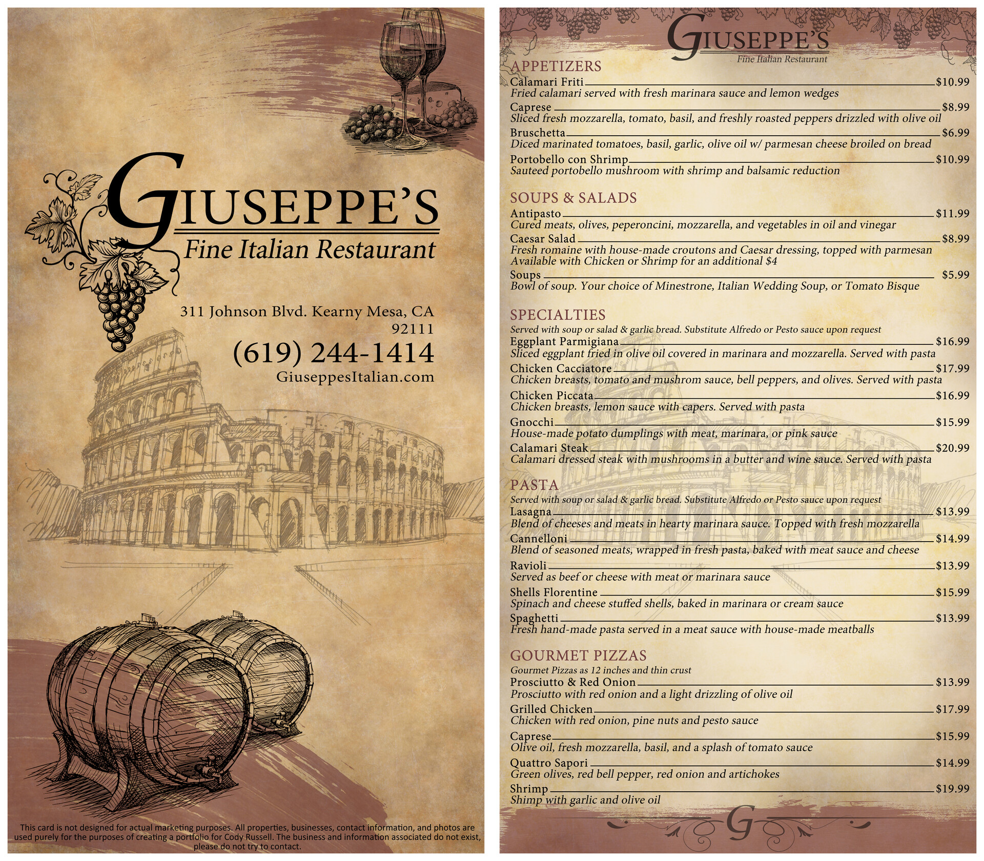 Giuseppe's menu cheap