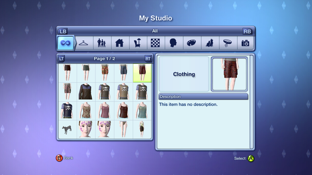 My Studio, the player's custom content creations.