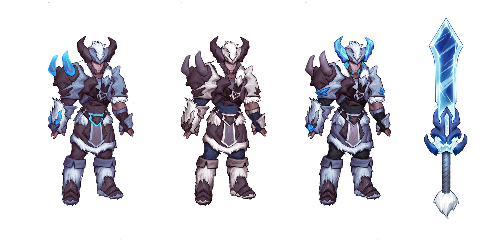 Final piece with some color variations, and a design for the sword that would be build from the monster bits.