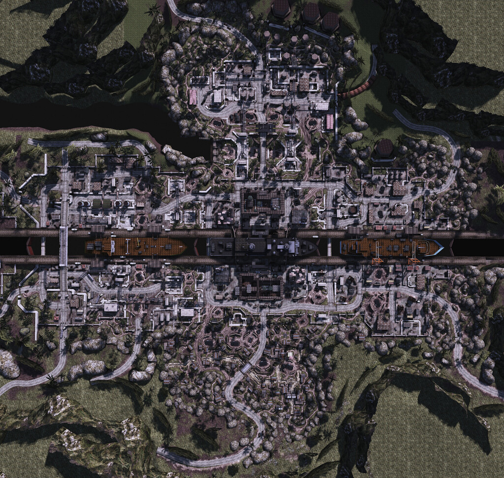 M.A.G. Panama Canal level and layout. Was responsible for the lower half of this 256 player multiplayer map. Asset placement, routing, lighting, optimization, spawn locations, terrain painting and displacement, sight lines, streaming, and occluders.