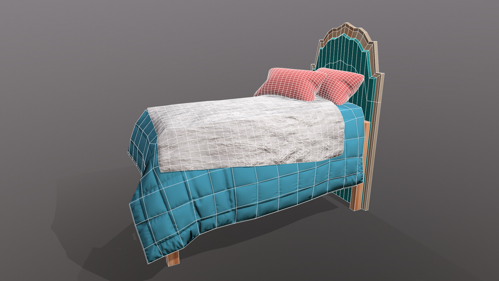 Bed with Textures and Wireframe
