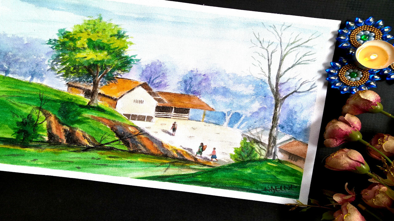Nalini D Village Painting Watercolor Tutorial
