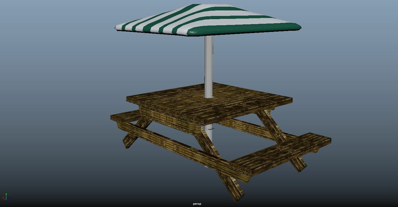 Wooden bench with umbrella 