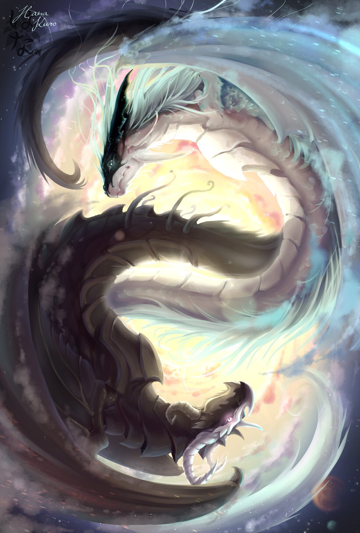 Artstation Ying Yang Dragons Illustration Hana Kuro