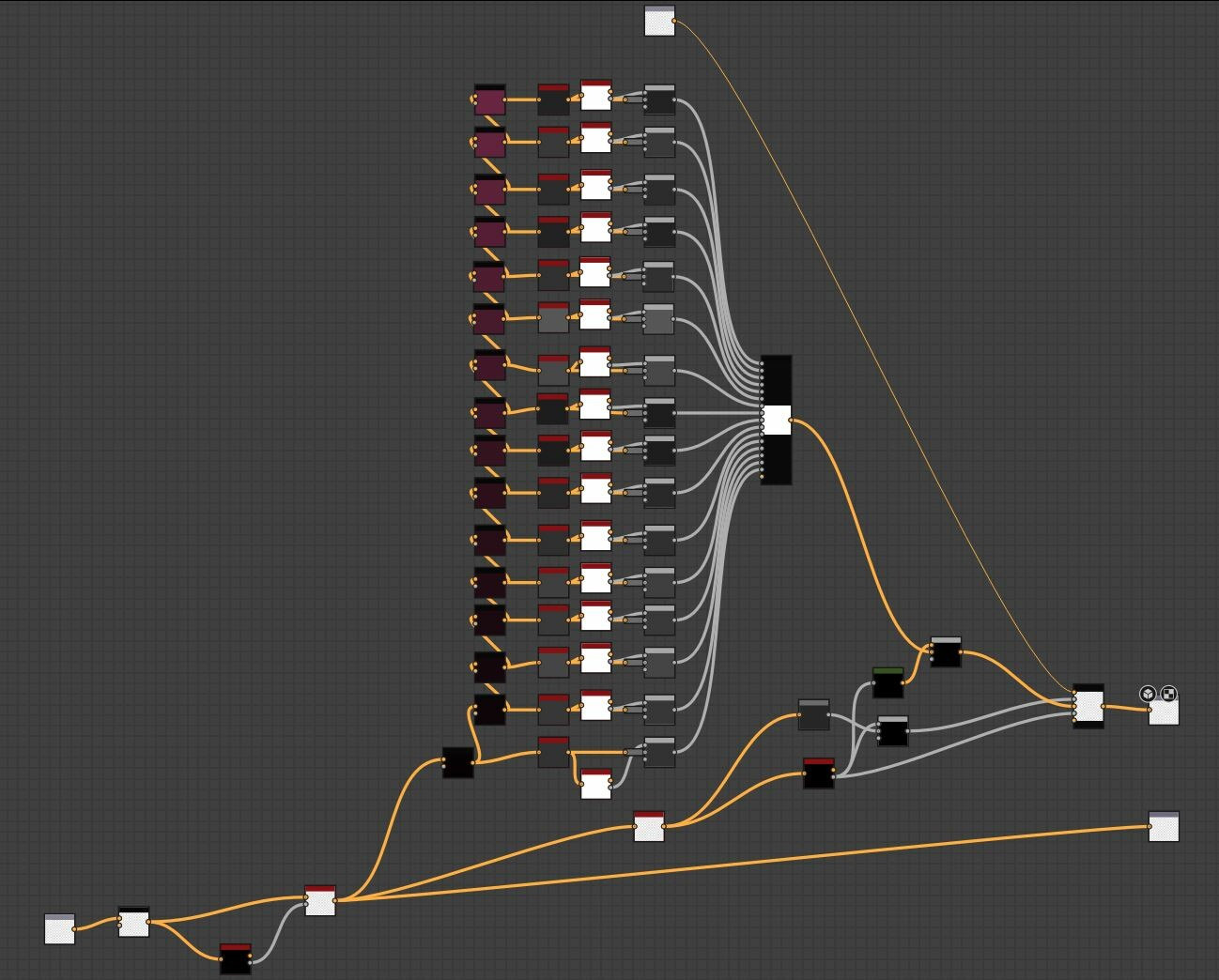 The light accumulation graph. There are 16 samples being taken of the noises inside the volume, with each step moving the ray closer towards the light and accumulating the samples. 