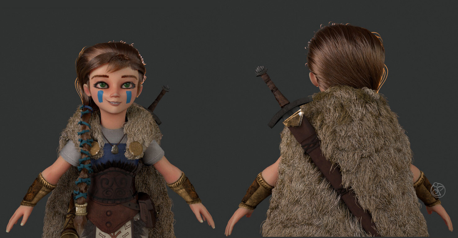 Ulfa the Shield Maiden Render, Xgen for hair and fur.