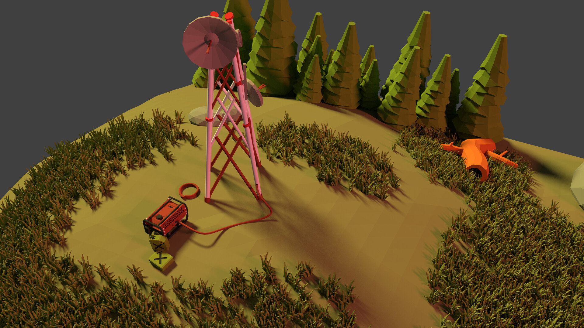 Artstation Radio Tower Scene Low Poly Denis Pavek