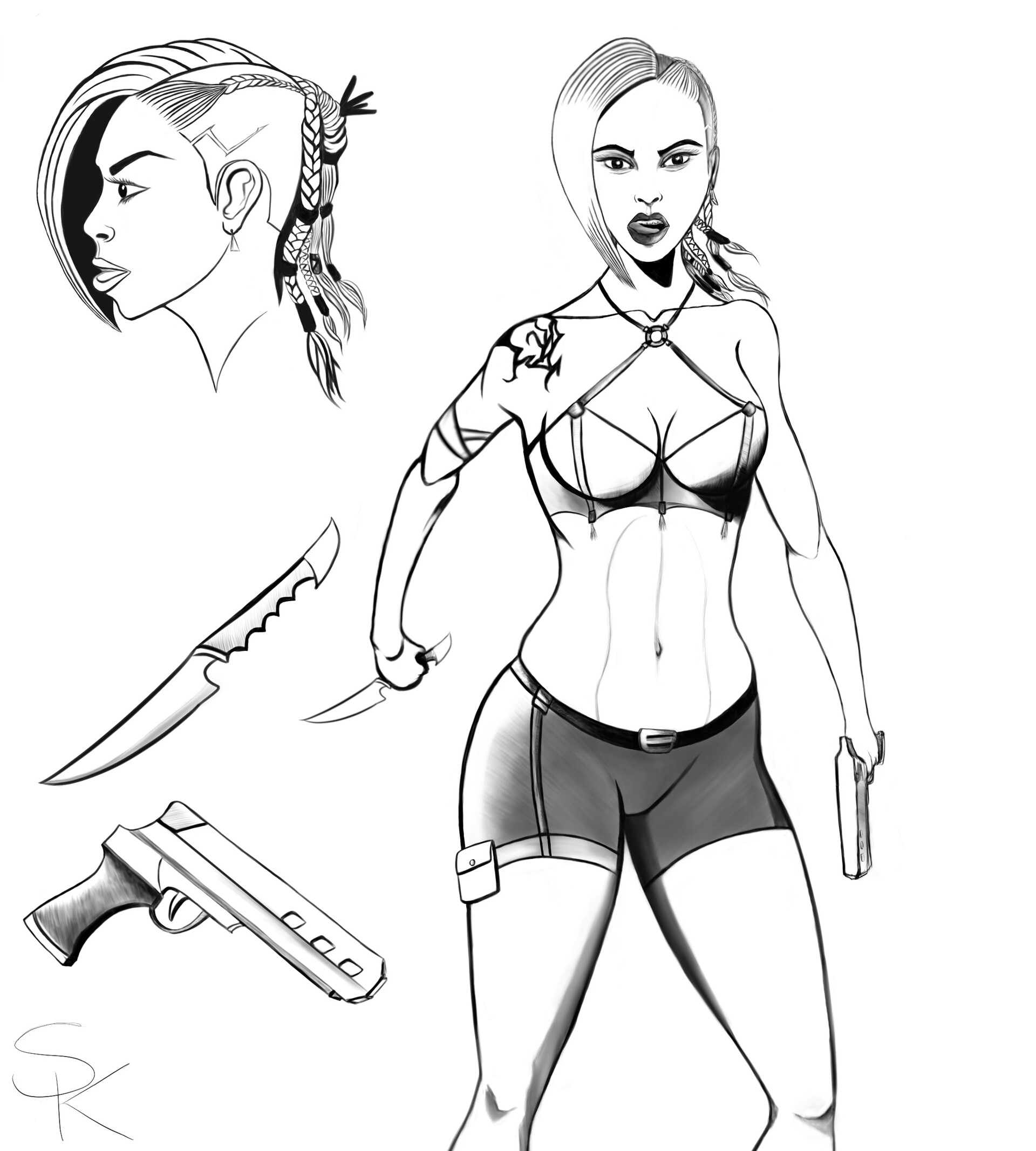 Artstation Bad Girl Character Sk Drawing,Cute Beautiful Girl Sketch Wallpaper