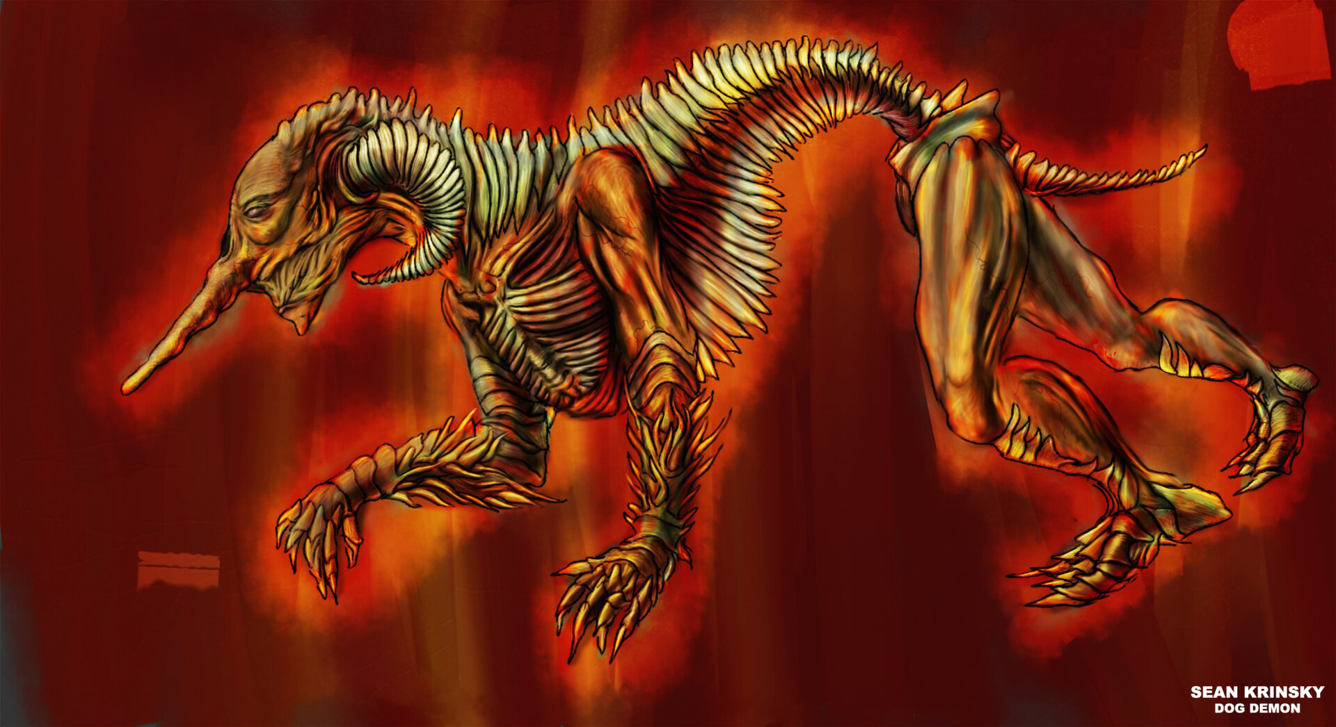Artstation Dog Demon Sean Krinsky,Steam Train Line Drawing