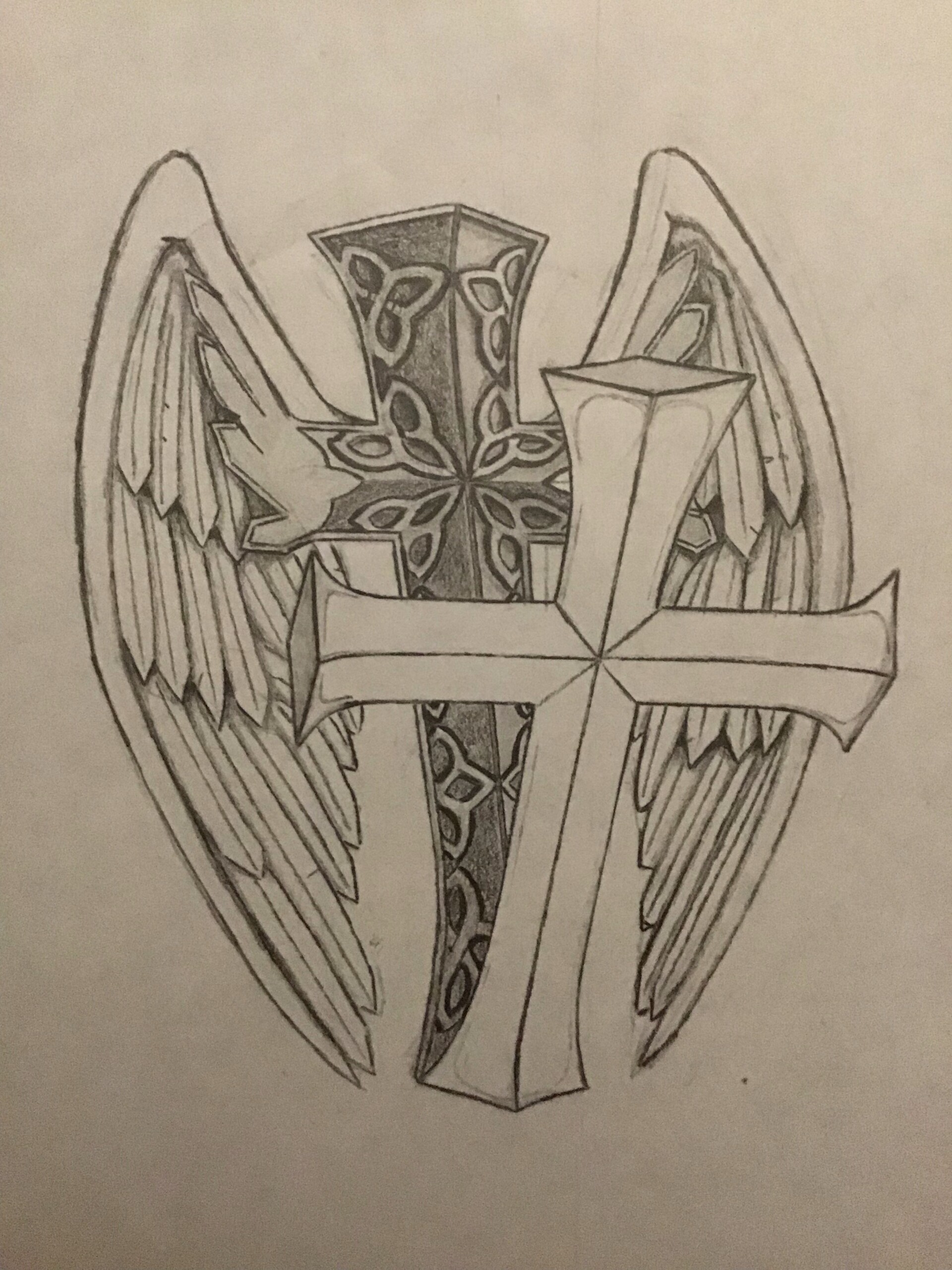 Cross Drawings In Pencil With Wings