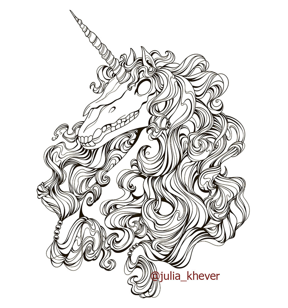 ArtStation   Drawing unicorn skull in zentangle style for adult ...