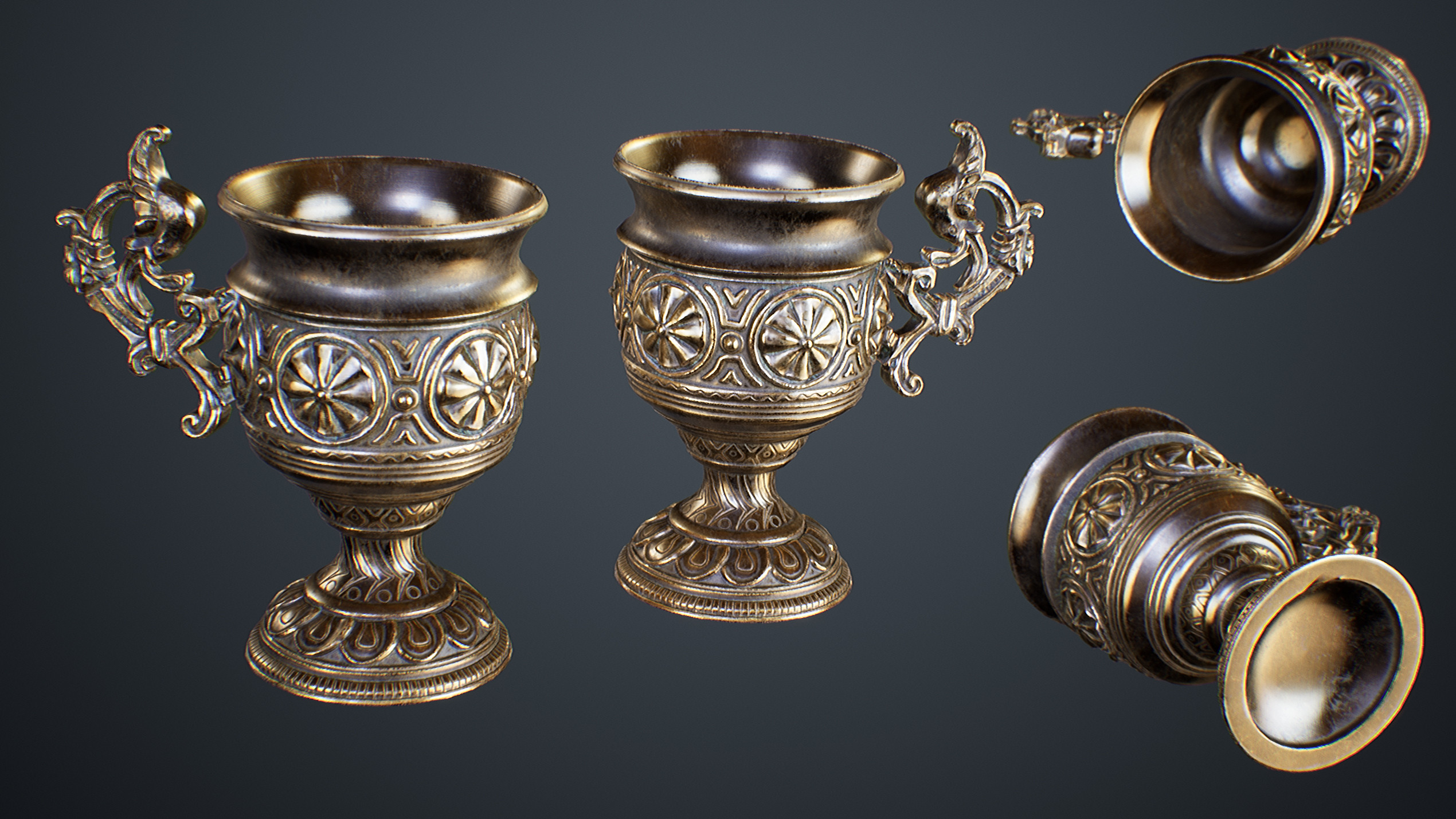 UE4 screenshot close up detailed multi angle shot of the golden grail.