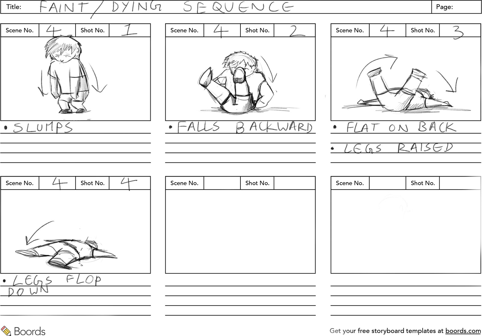 Fainting/dying sequence storyboard