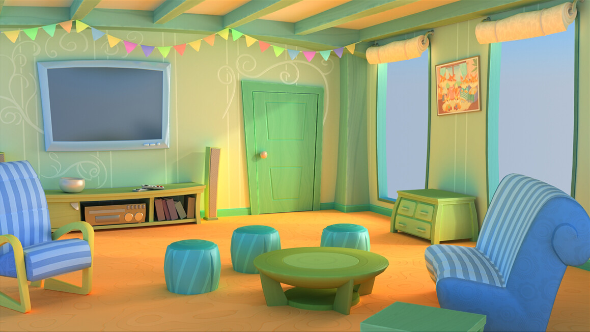 living room scene in cartoons