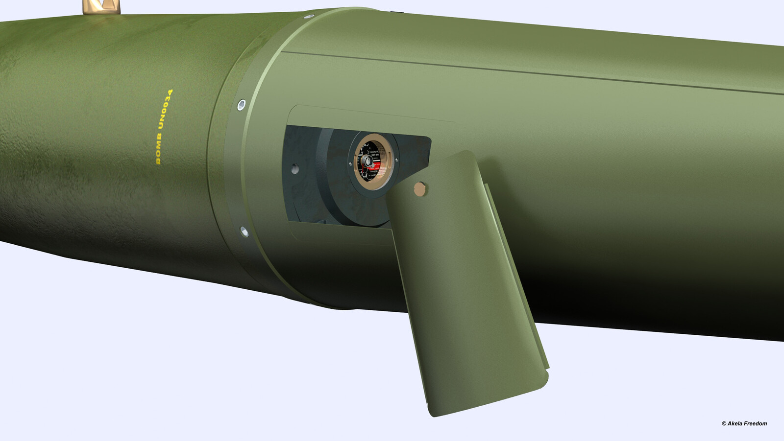 MK-84 in details:
The conical fin has an access cover on the side for access to a tail fuze. This cover is held in place by fasteners.