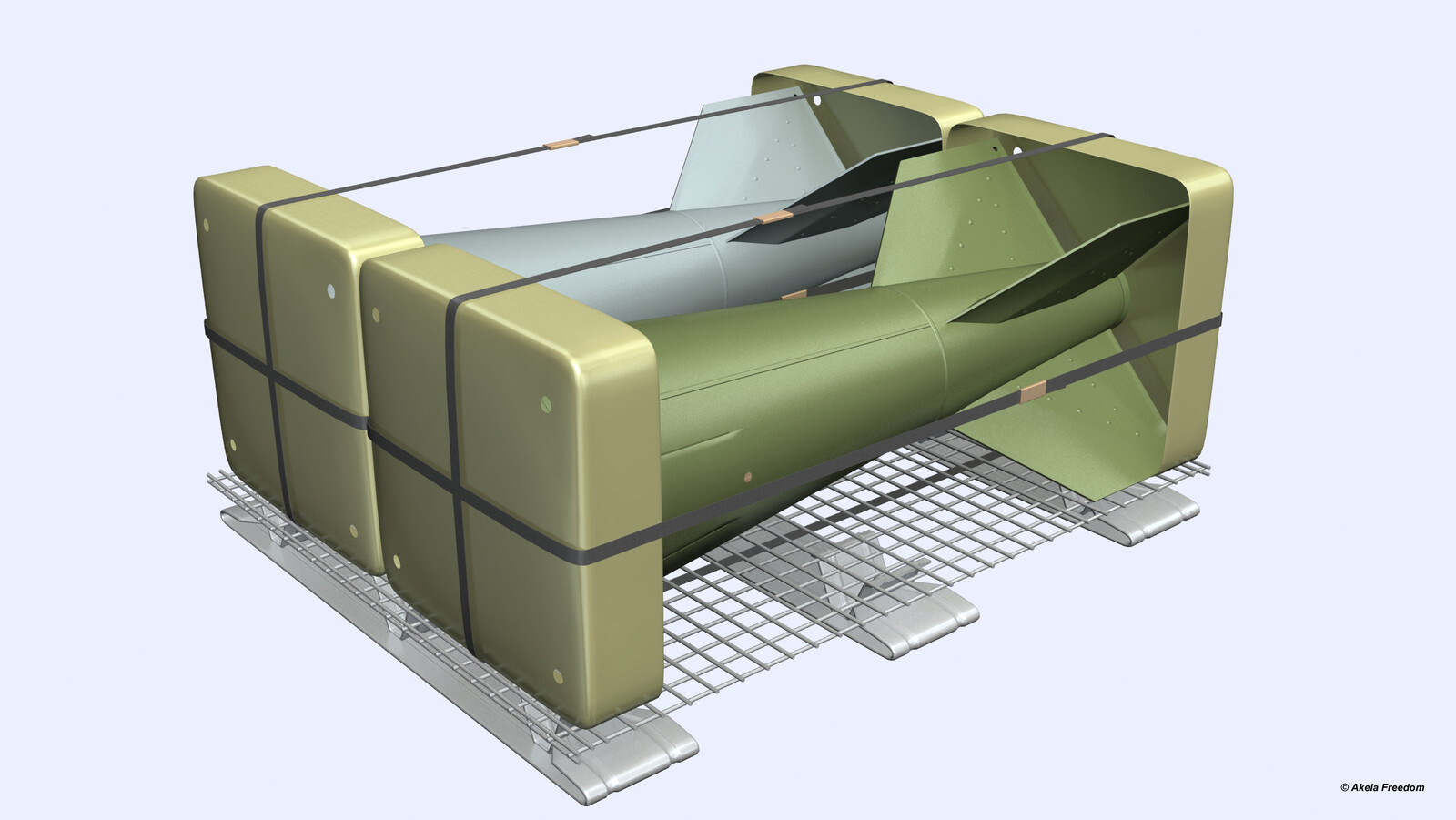 Shipping Configuration for MK-84:
Each individual fin is crated in a lightweight, disposable metal crate and shipped on metal pallets.