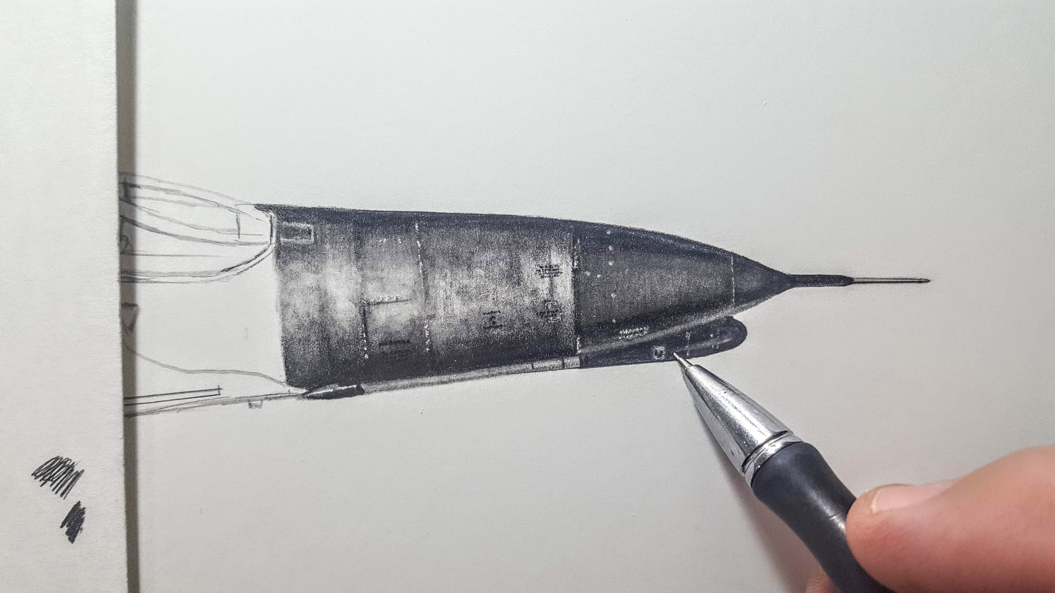 Using 2B and 4B mechanical pencils, but also using Palomino Blackwing pencil for getting really good dark values. 