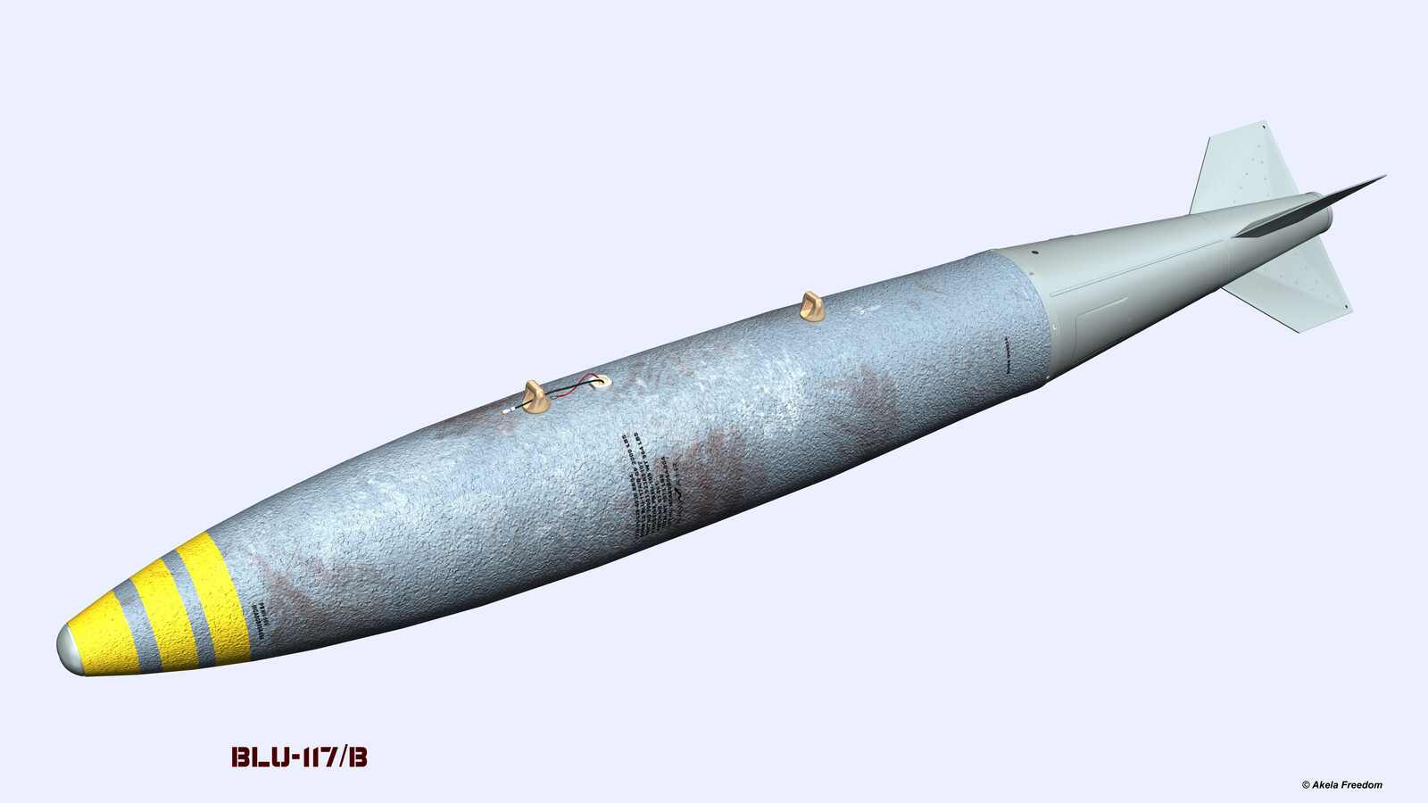 The BLU-117A/B is a 2,000-pound bomb loaded with an insensitive munition PBXN-109 filler.
The bomb bodies have a thermal protective coating.
