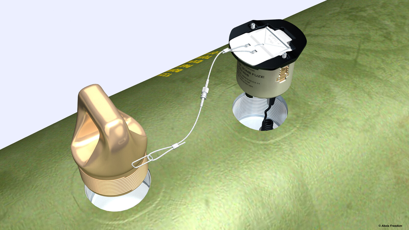 MK-84 in details:
The wells on the top of the bomb body serve for installations suspension lugs MK 3 MOD 0 and one charging well. Here we see the installation of the initiator FZU-48/B.
