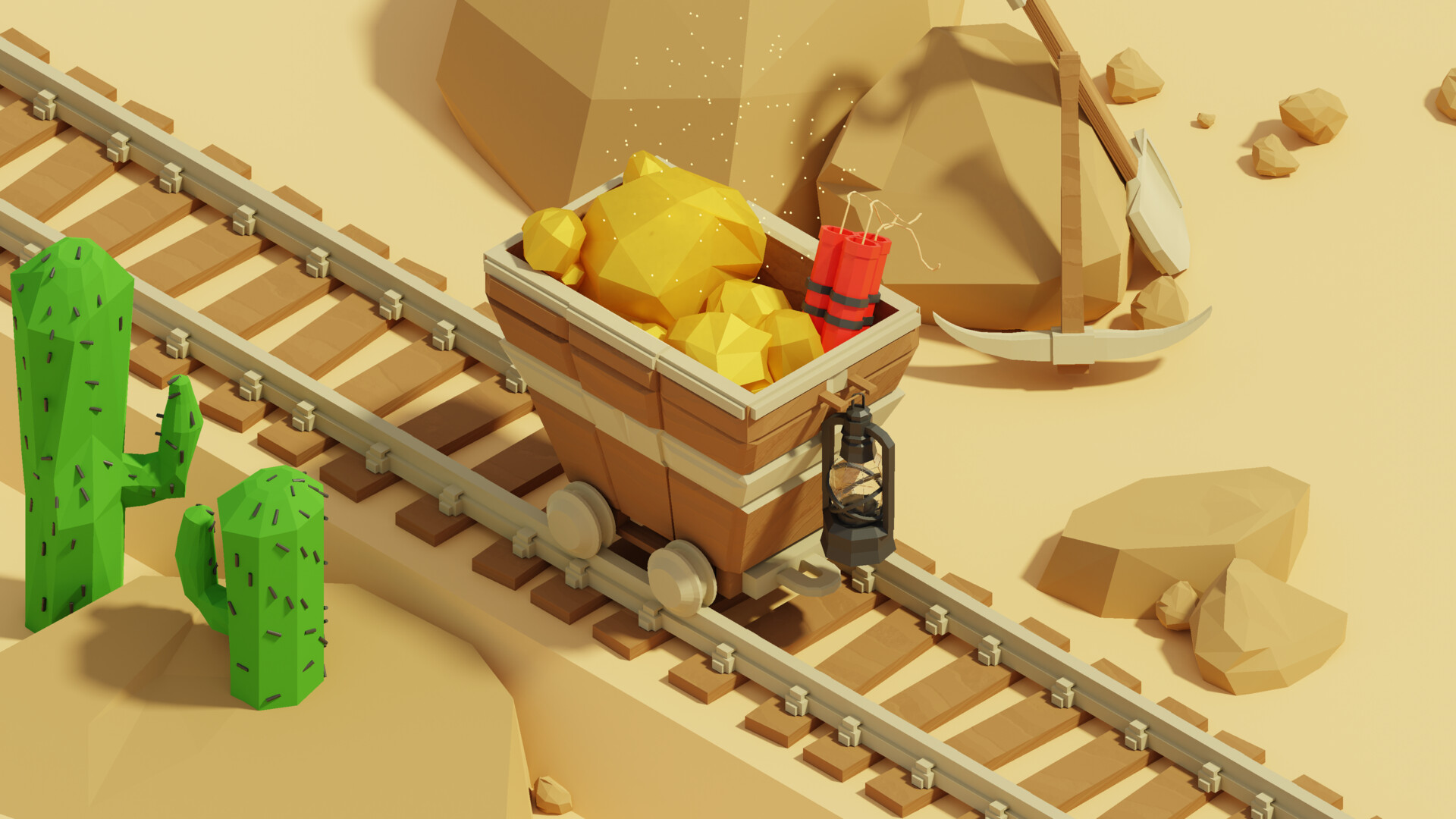 Artstation Low Poly Mine Cart Isometric I M A G I N I B U S