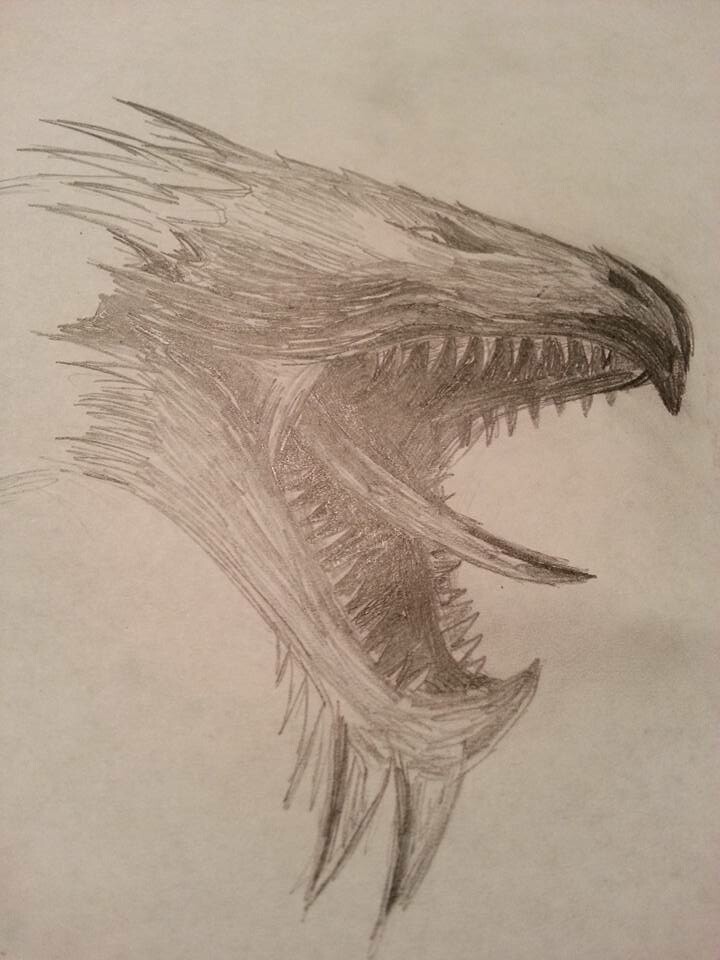 Artstation Pencil Drawing Dragon Head Very Create