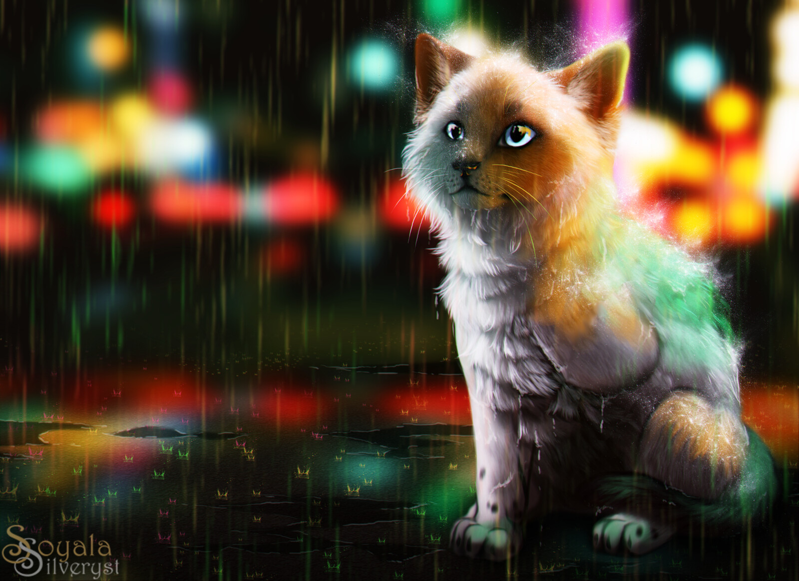 Аниме кошки под дождем