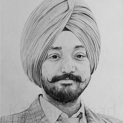 Kamal nishx pencil charcoal sketch a sikh man by artist kamal nishx 91 9501247988 91 9331339336