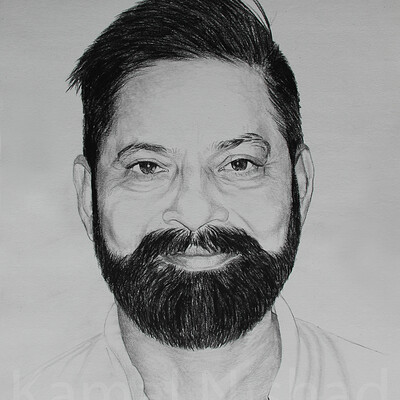 Kamal nishx pencil charcoal sketch a man with smile by artist kamal nishx 91 9501247988 91 9331339336