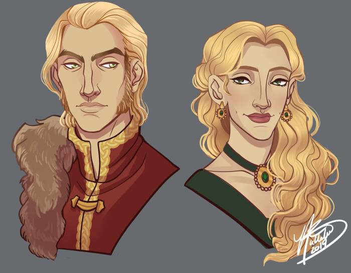 Tywin Lannister and Joanna Lannister 