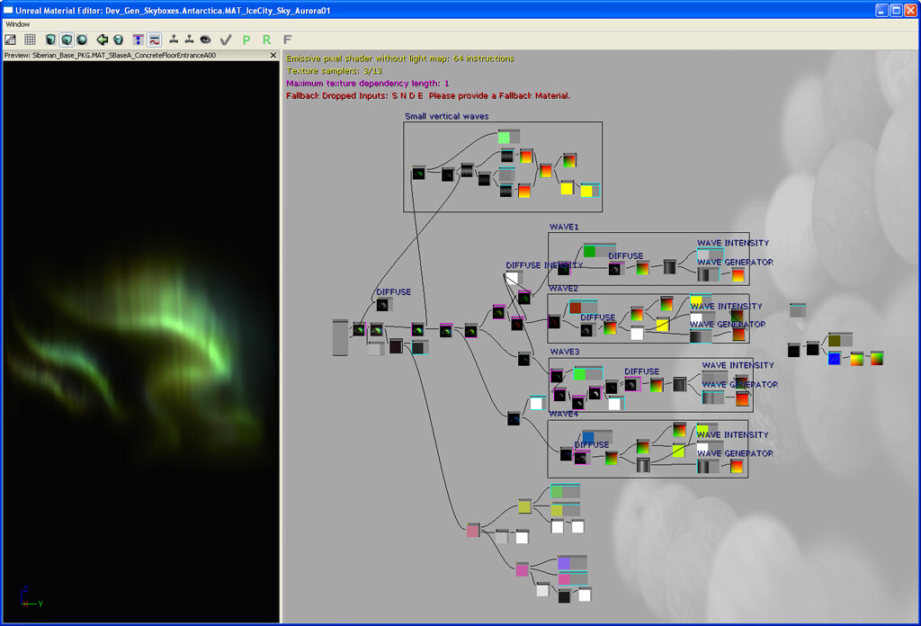 The aforementioned UE3 material network for the aurora