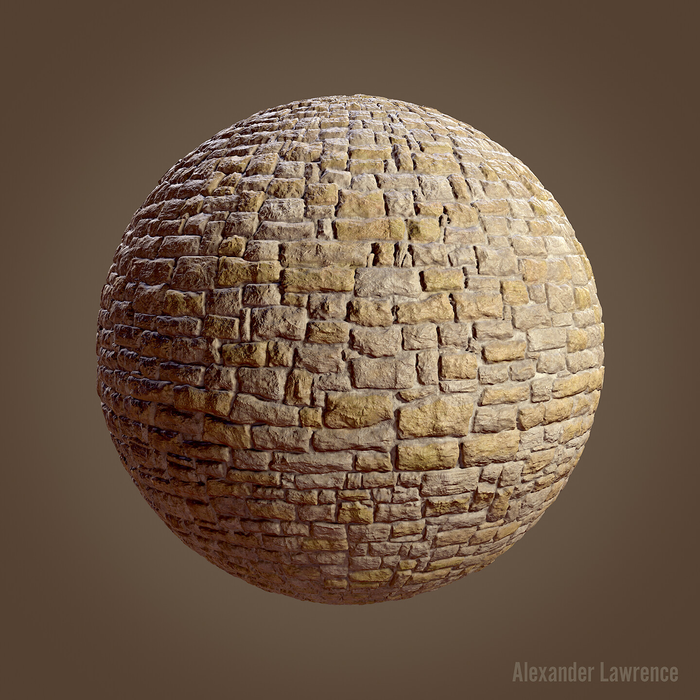 Another wall material, this time of stones of mixed sizes. Shown here is an alternative version of the albedo, which has more color to it than the primary version. Using masks, I mix between the two versions in-engine for medium-scale variation.