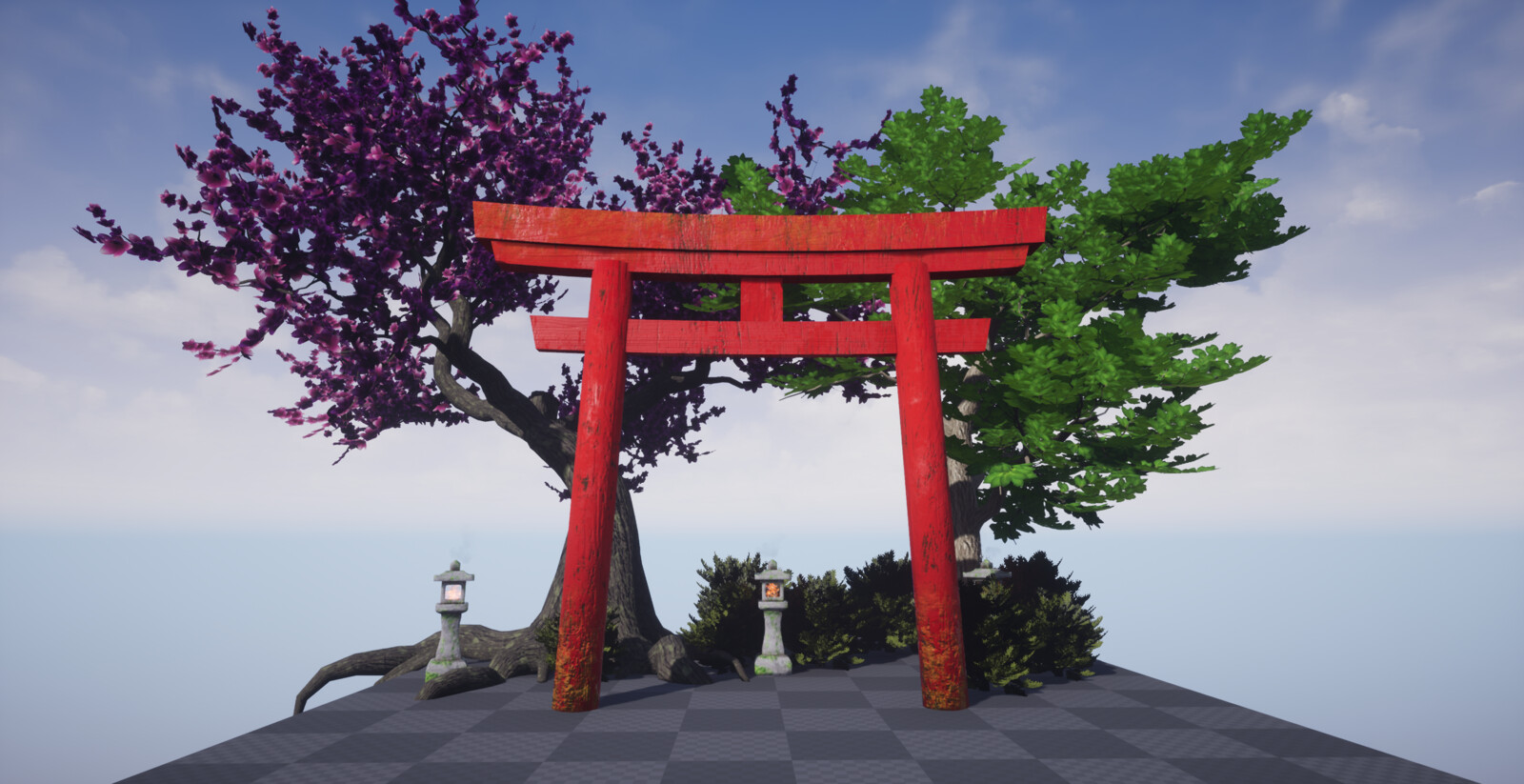 Foliage  and main assets. Foliage was created, using SpeedTree