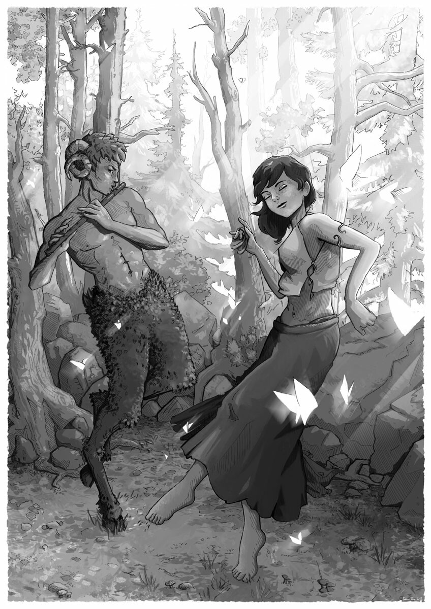 Faun, flute and castanet
