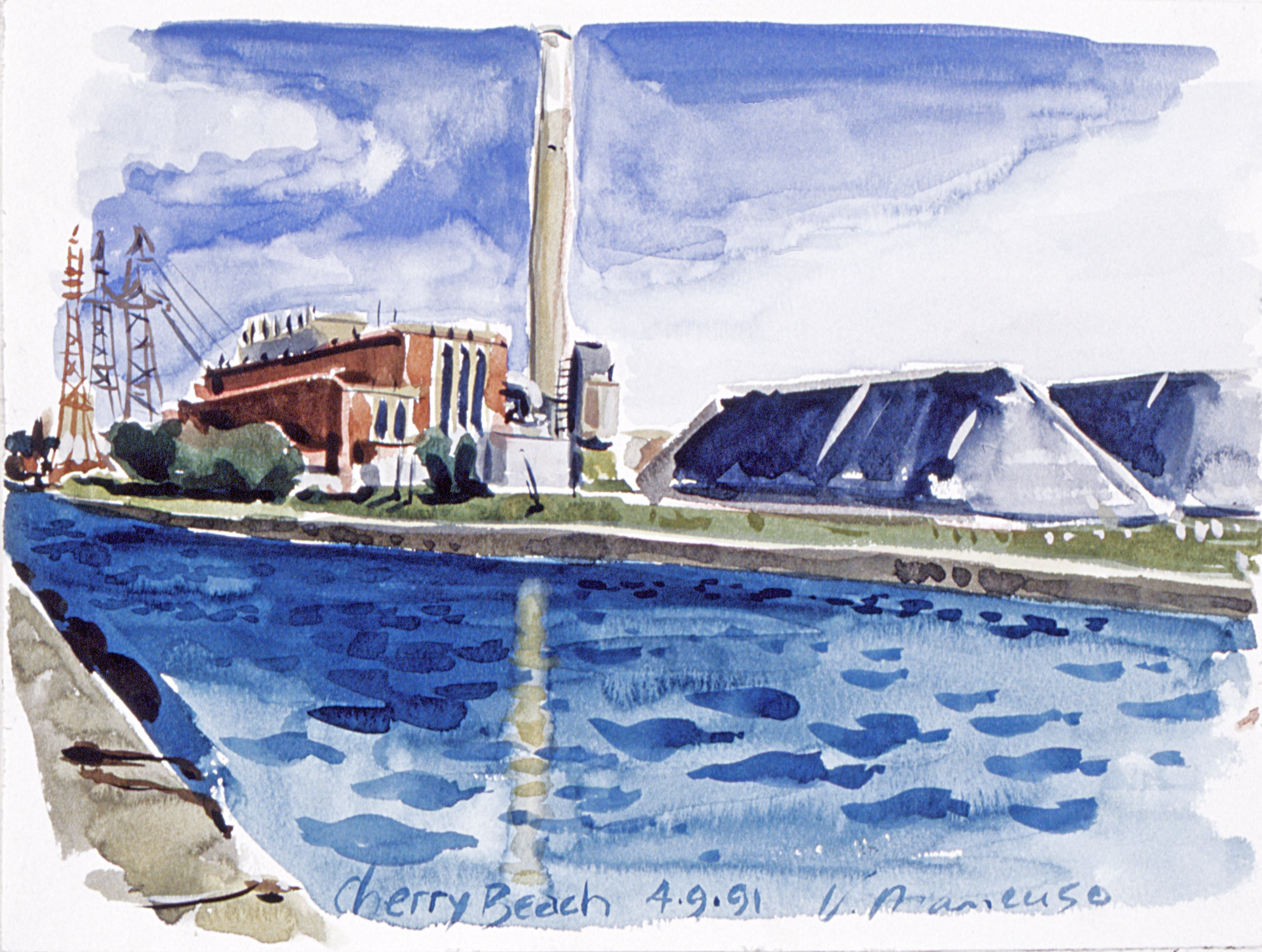 Cherry Beach, Toronto, 9x12 inch water colour is part of the permanent collection of the Toronto Historical Board, Marine Museum. 