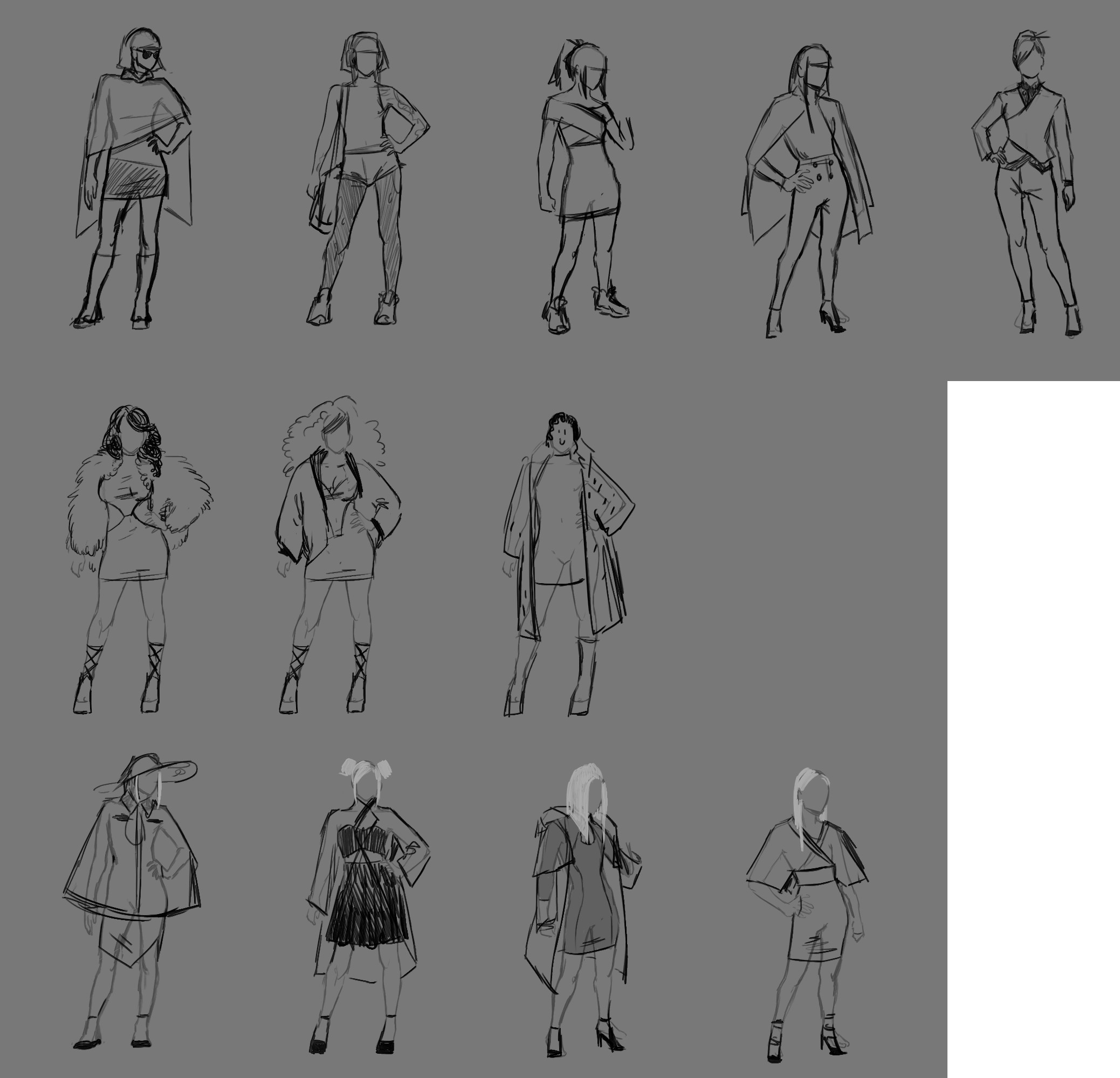 first sketches with different outfits. 