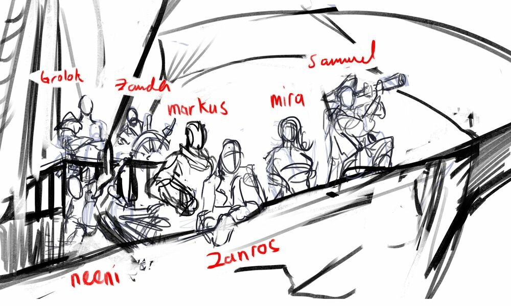Initial sketch and party placements  