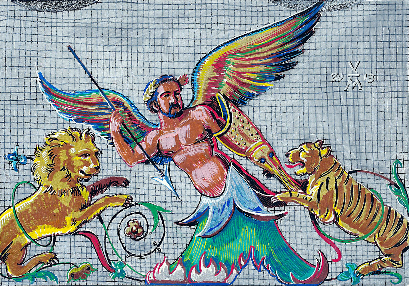 Watercolour study from a mosaic, Capo D'Orlando, Sicily, 2013.