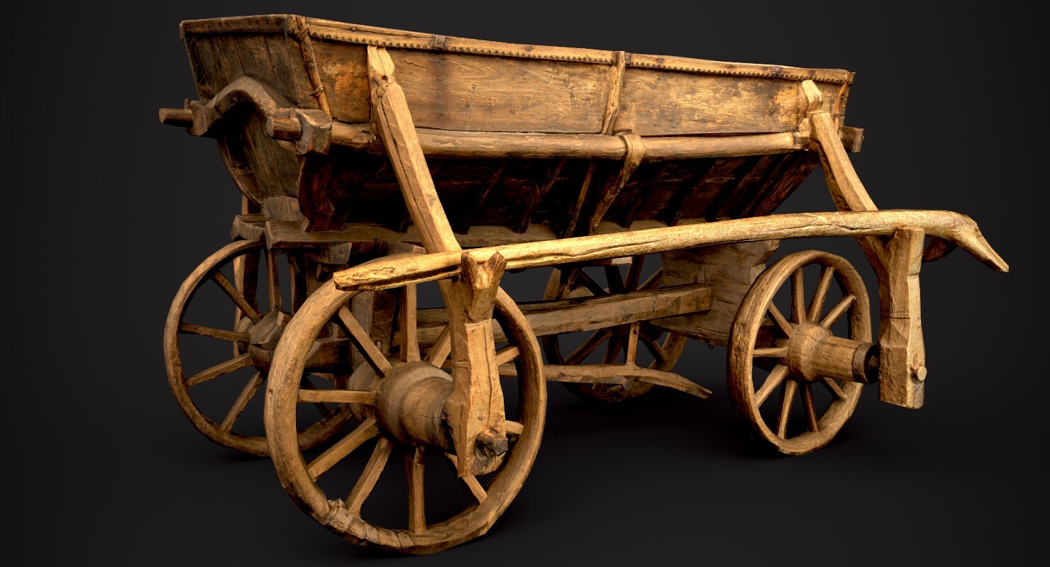 Телега 3. Віз. Old Wooden Cart. Junk Cart 3d model. Junk Dealer's Cart 3d model.