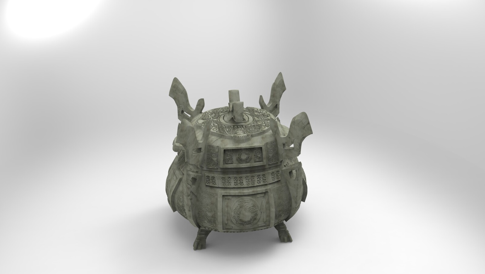 Environment piece - Zhou Pot.  Rendered in Keyshot.  ZBrush sculpt, Topogun retopo and Maya UV layout.