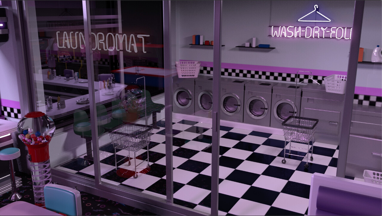 Artstation Neon Diner Laundromat Alessandra Caballero