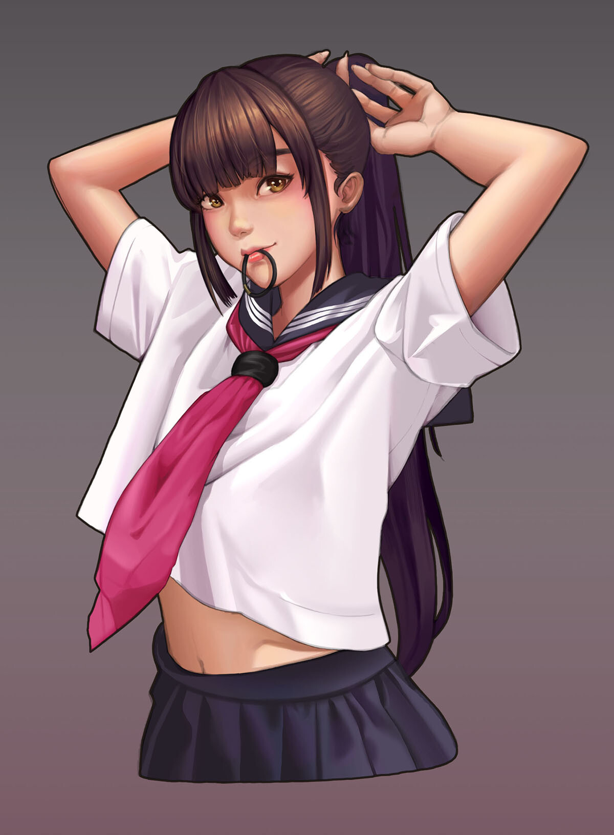 ArtStation a high school girl in school uniform.