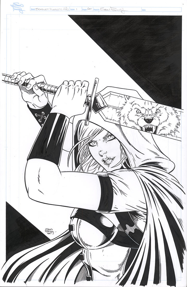 Scarlet Huntress Adventures 1 cover art. 

Pencils and inks by Sean Forney.