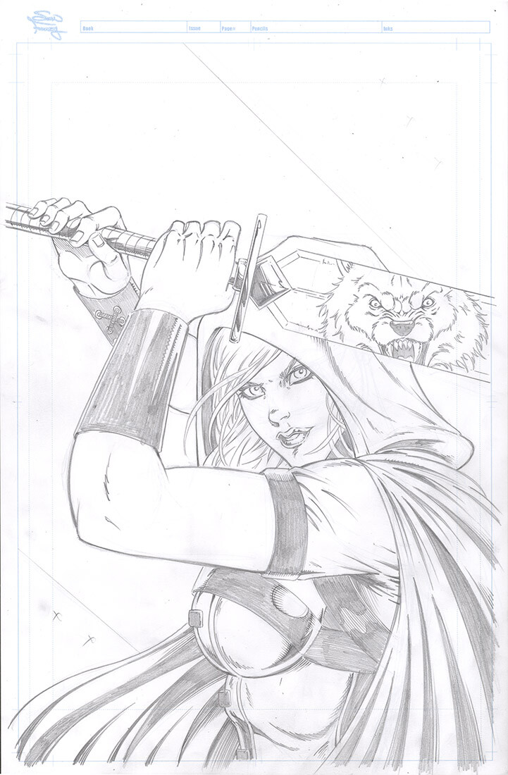 Scarlet Huntress Adventures 1 cover art. 

Pencils by Sean Forney.
