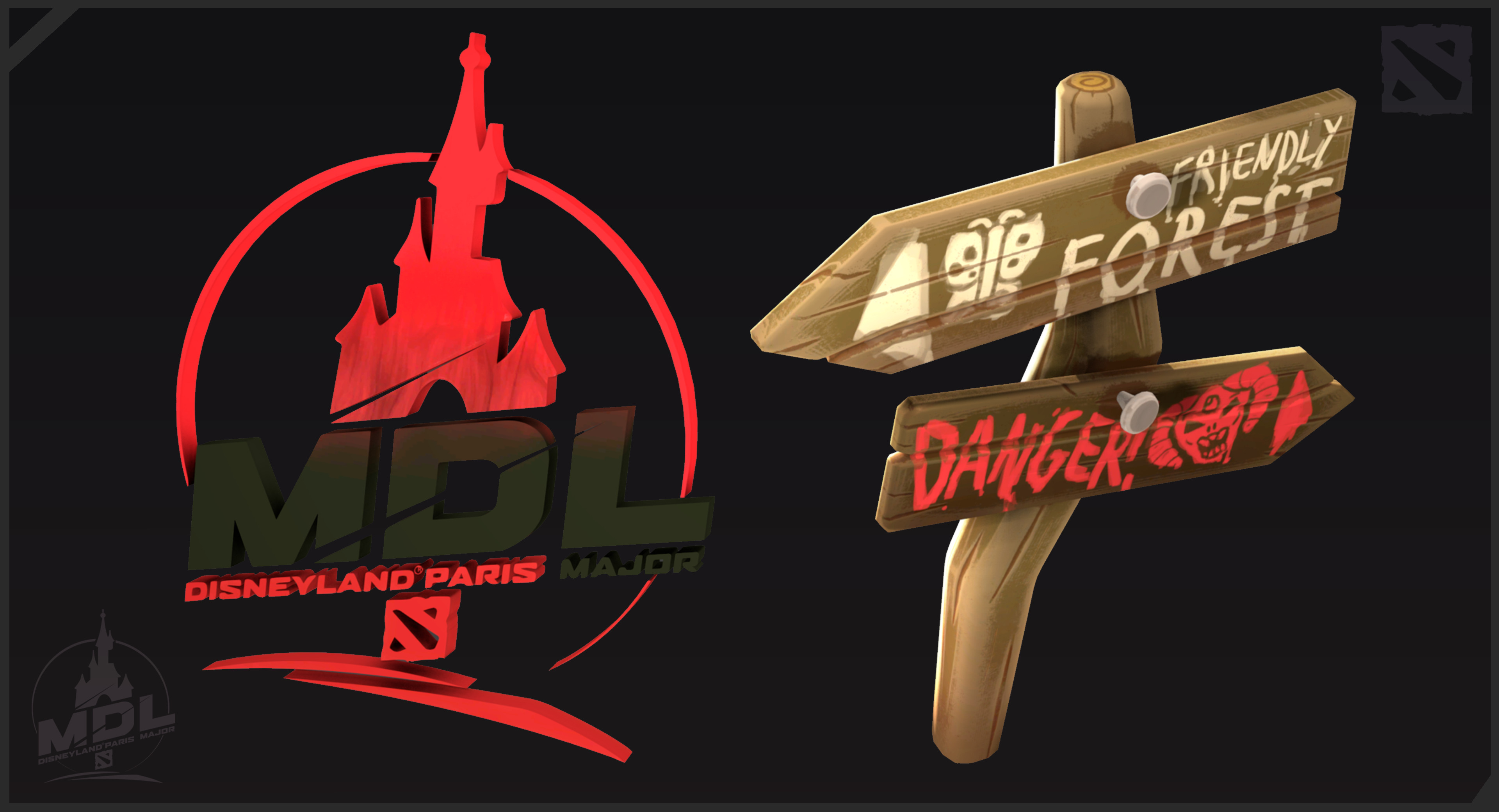 3D version of the MDL Logo, and a signpost for the forest.