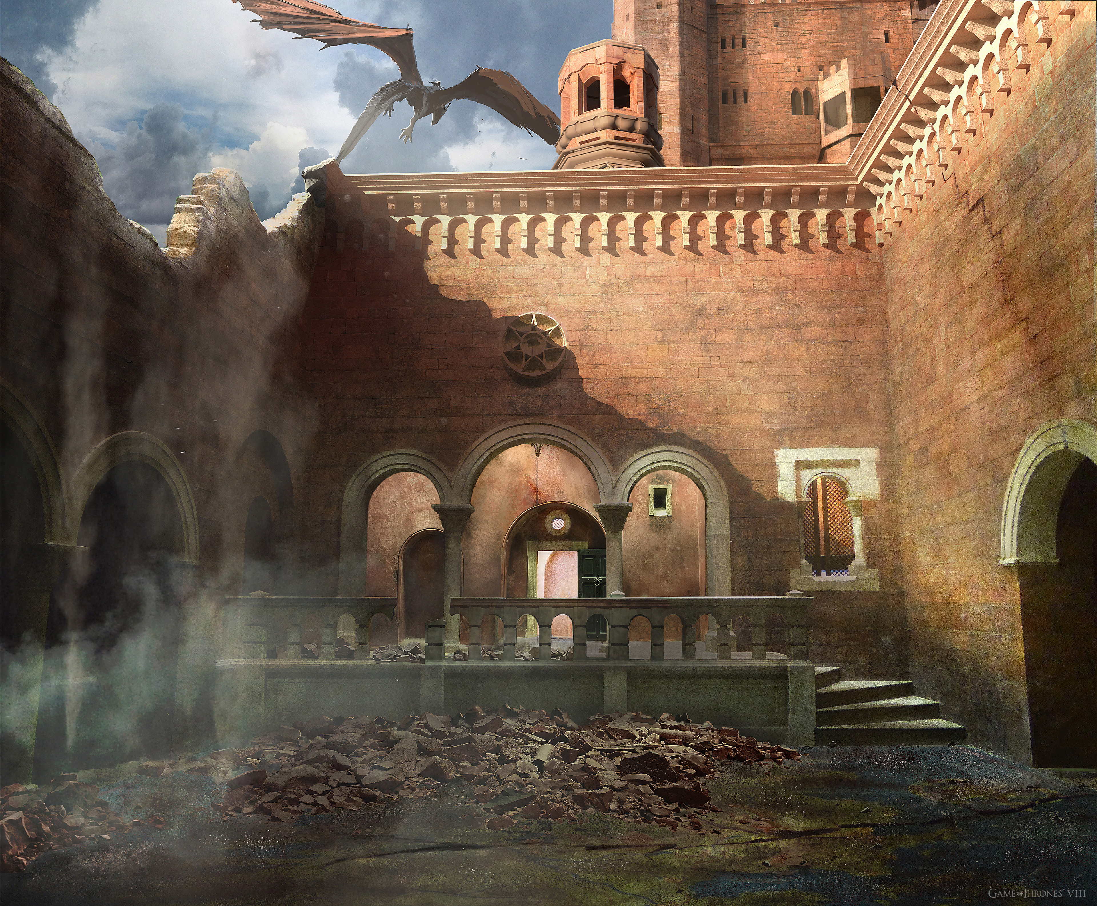The Red Keep Map courtyard after a Drogon flyby