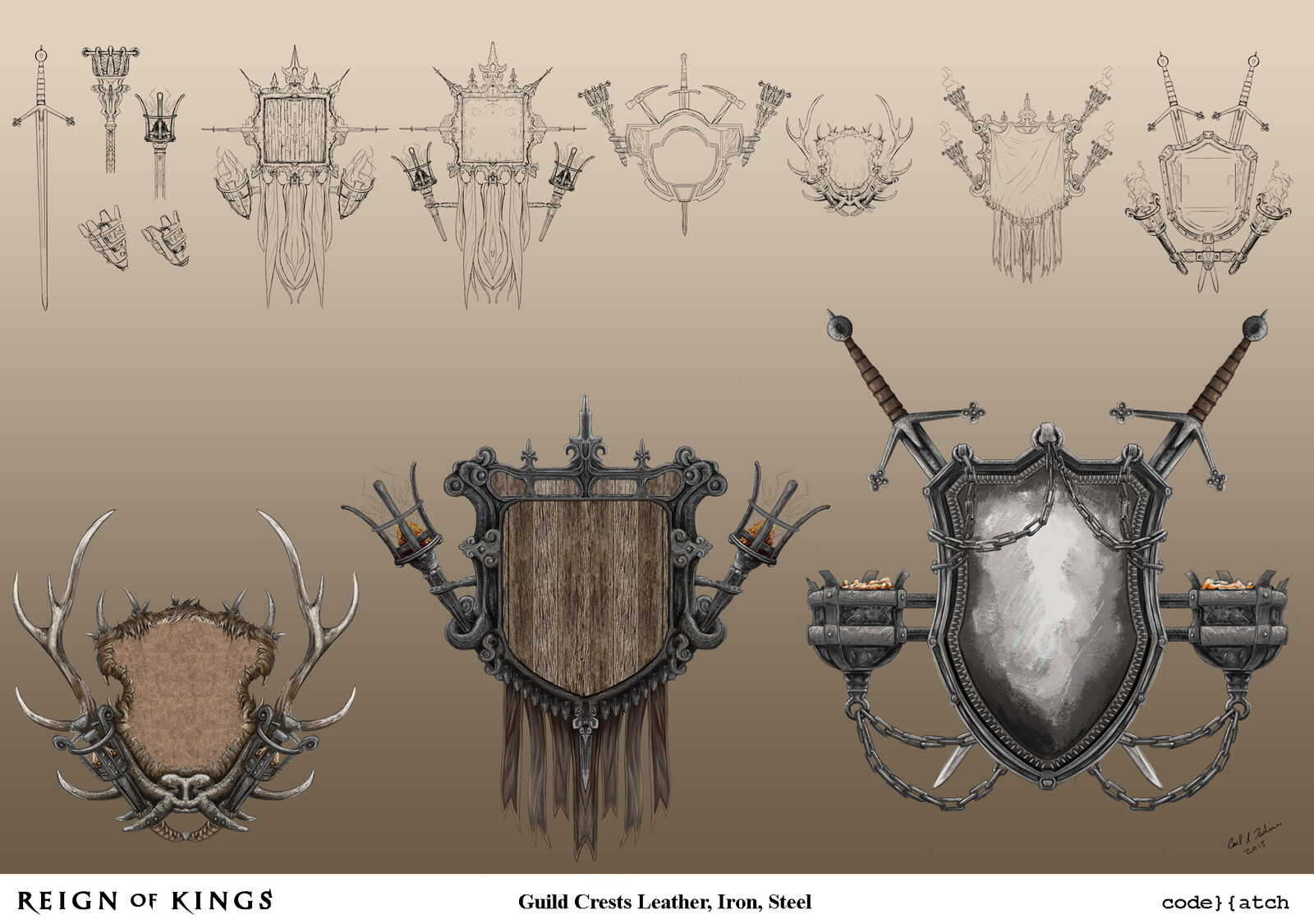 Guild Crest concepts and sketches.